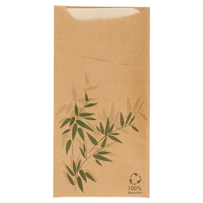 SACS COUVERTS + SERVIETTE JUST IN TIME 80 + 10PE G/M2 11,2x22,5 CM NATUREL KRAFT VERGÉ (400 UNITÉS) - REF. 169.40