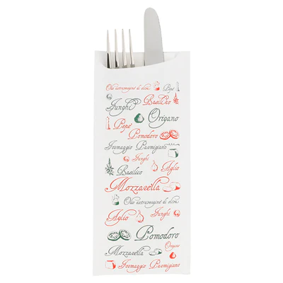SACS COUVERTS + SERVIETTE JUST IN TIME 'PIZZA' 90 + 10PE G/M2 8,5x19,5 CM BLANC AIRLAID (250 UNITÉS) - REF. 143.99 - Image 2