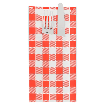 SACS COUVERTS + SERVIETTE JUST IN TIME 'VICHY-RED' 90 + 10PE G/M2 11,2x22,5 CM BLANC CELLULOSE (400 UNITÉS) - REF. 169.50 - Image 2