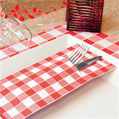 SACS COUVERTS + SERVIETTE JUST IN TIME 'VICHY-RED' 90 + 10PE G/M2 11,2x22,5 CM BLANC CELLULOSE (400 UNITÉS) - REF. 169.50 - Image 7