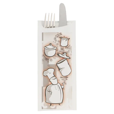 SACS COUVERTS + SERVIETTE JUST IN TIME 'BON APPETIT' 90 + 10PE G/M2 8,5x19,5 CM BLANC AIRLAID (250 UNITÉS) - REF. 130.57 - Image 2