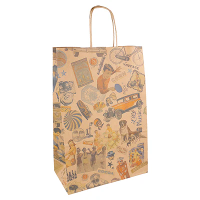 SACS SOS AVEC ANSES 'VINTAGE' 80 G/M2 26+14x32 CM NATUREL KRAFT (250 UNITÉS) - REF. 801.37