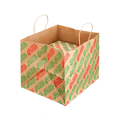 SACS SOS POUR BOÎTES PIZZA 'PIZZA' 37+33x32 CM NATUREL KRAFT (100 UNITÉS) - REF. 535.12