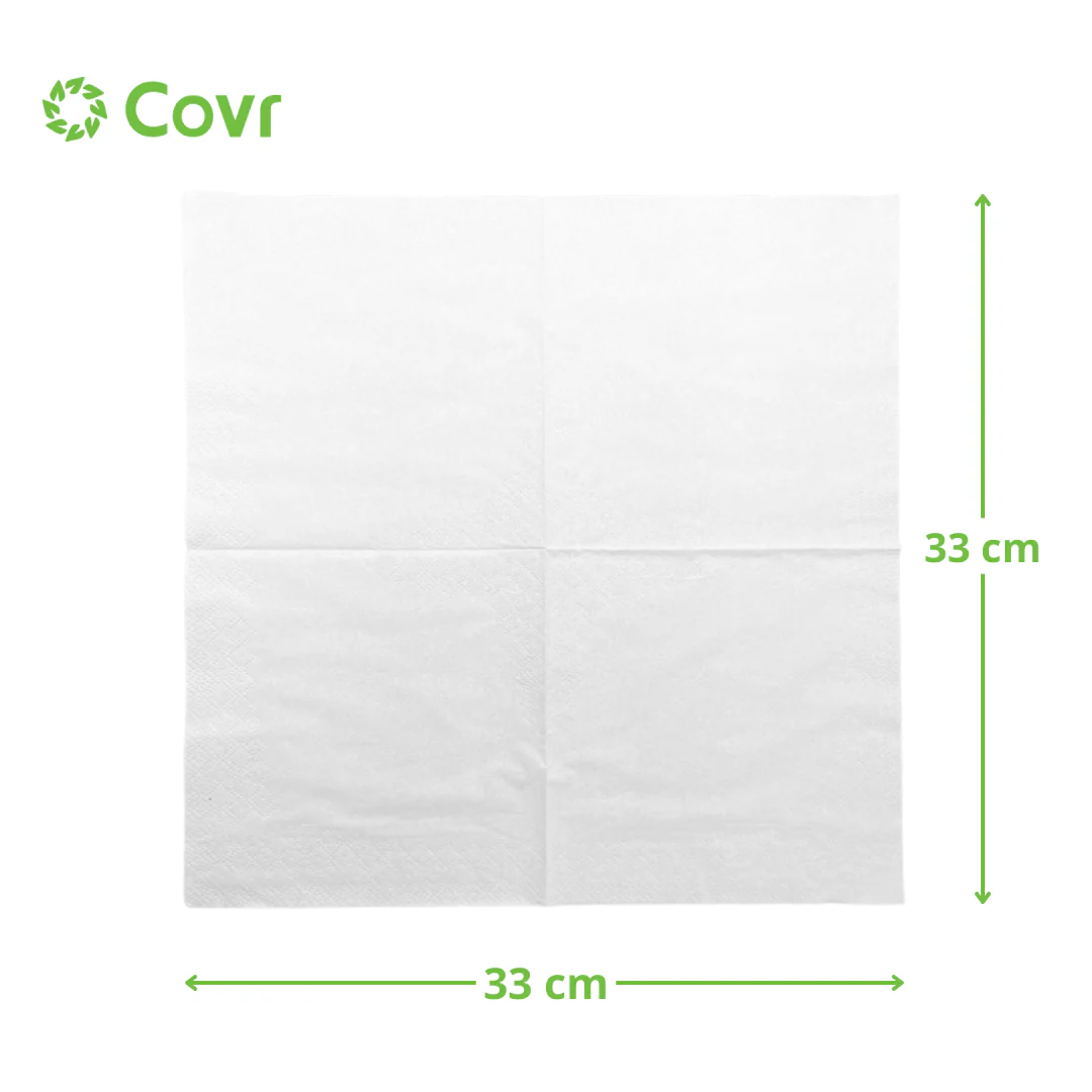 Serviettes blanches 2 plis 33x33 - Image 2