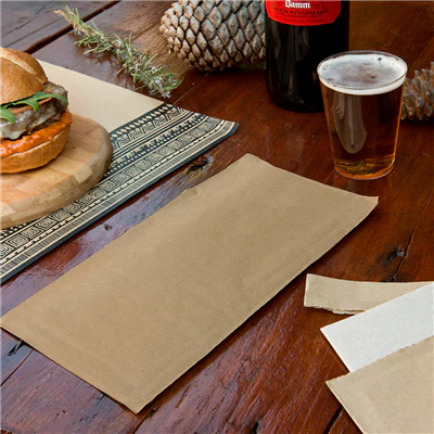 SERVIETTES D.P RECYCLÉES EMBALLÉES JUST IN TIME 40 + 10PE G/M2 11x25 CM NATUREL KRAFT VERGÉ (300 UNITÉS) - REF. 251.44 - Image 2