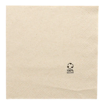 SERVIETTES ECOLABEL 2 PLIS FEEL GREEN 18 G/M2 33x33 CM NATUREL OUATE RECYCLÉE (2400 UNITÉS) - REF. 102.67