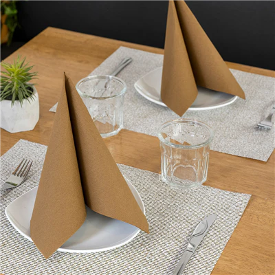 SERVIETTES ECOLABEL DOUBLE POINT 18 G/M2 33x33 CM HAVANE OUATE (1200 UNITÉS) - REF. 166.45 - Image 3