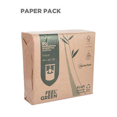 SERVIETTES ECOLABEL DOUBLE POINT DOUBLE POINT 'PAPER PACK' 19 G/M2 39x39 CM NATUREL OUATE RECYCLÉE (1200 UNITÉS) - REF. 254.55 - Image 2