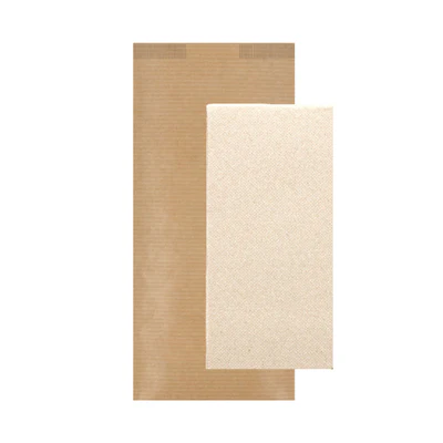 SERVIETTES D.P RECYCLÉES EMBALLÉES JUST IN TIME 40 + 10PE G/M2 11x25 CM NATUREL KRAFT VERGÉ (300 UNITÉS) - REF. 218.22