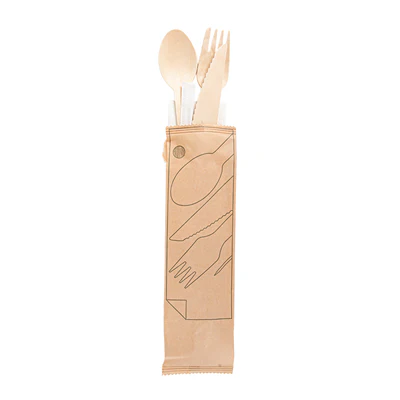 SET 5/1 COUVERTS +SERVIETTE +CURE-DENTS WOOD 'MAKAN' 16 CM NATUREL BOIS (200 UNITÉS) - REF. 220.21