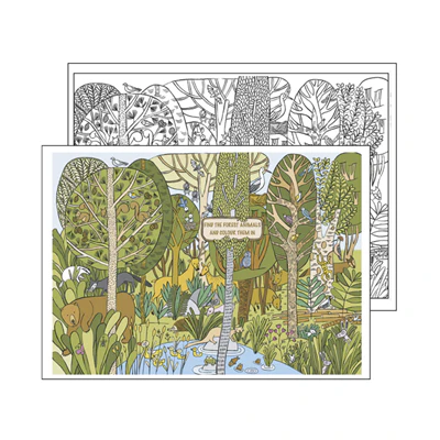 SETS DE TABLE COLORIAGE "FOREST ANIMALS" 100 G/M2 31x43 CM QUADRICHROMIE CELLULOSE (1000 UNITÉS) - REF. 221.74