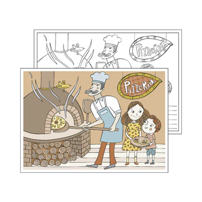 SETS DE TABLE COLORIAGE "PIZZA" 100 G/M2 31x43 CM QUADRICHROMIE CELLULOSE (1000 UNITÉS) - REF. 221.73
